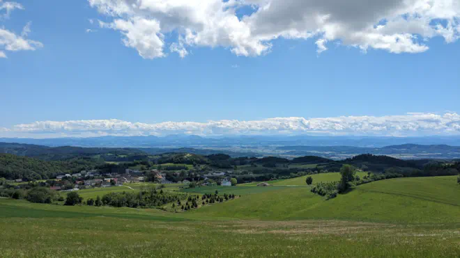 View of Maria Laach and the Alpine foothills.
